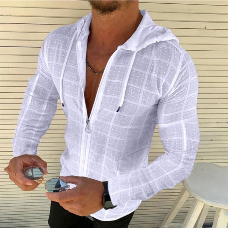 Men's Sporty Long Sleeve Jacket with Innovative Texture Pattern and Practical Zipper Amarae