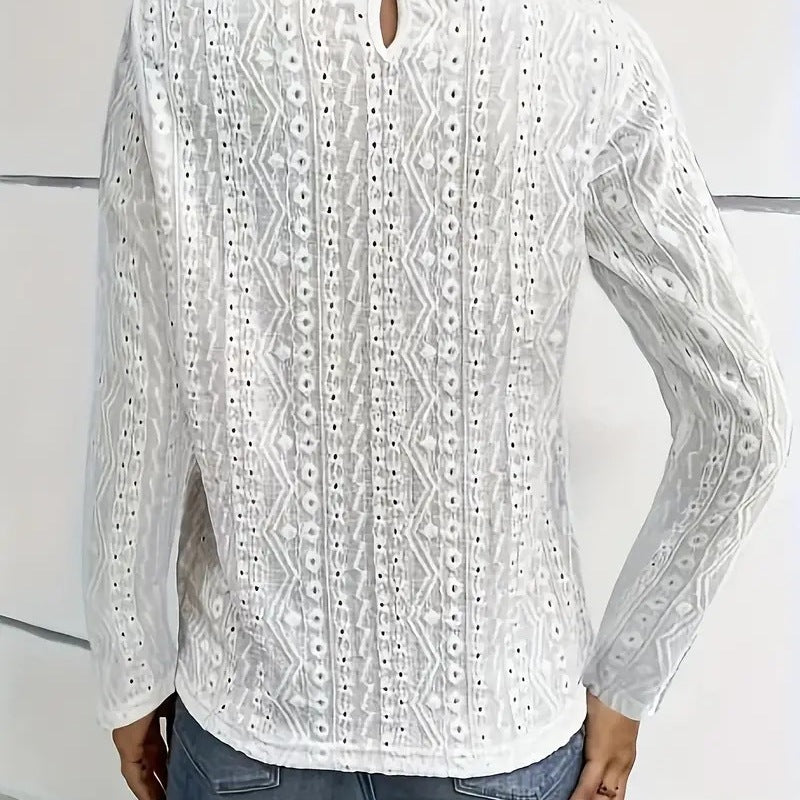 Elegant blouse for women with lace inserts and a detailed hole pattern Lune London