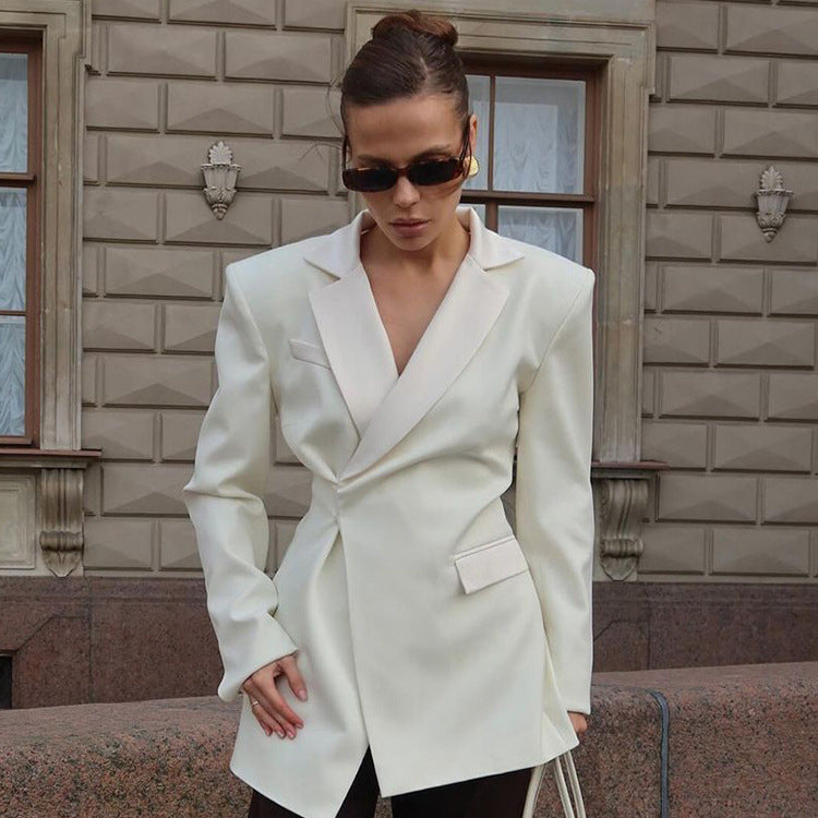 Women Sculptural Tailored Blazer with Asymmetric Front and Accentuated Shoulder Amarae