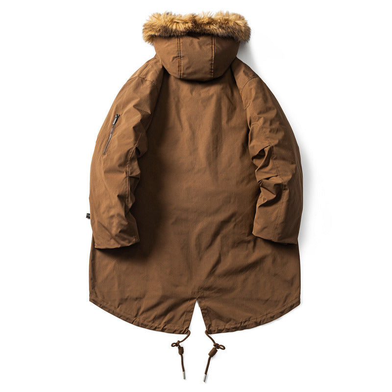 Men's Quilted Parka in Fish Tail Cut with Detachable Faux Fur Hood and Thermal Lining Amarae