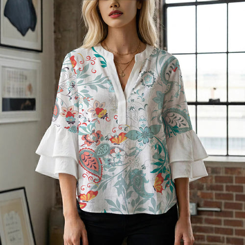 Women's flower creation with voluminous ruffled sleeves Amarae