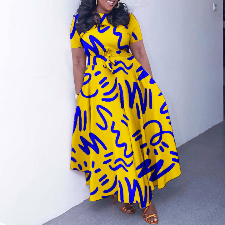 Maxi dress for women with a vivid graphic design and elegant sleeves Lune London