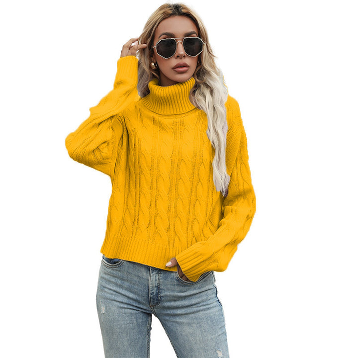 Ladies chunky knit turtleneck sweater with twisted pattern and relaxed fit Lune London