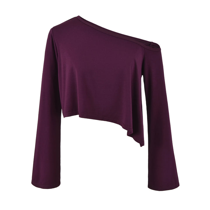 Ladies One-Shoulder Crop Top with Asymmetric Hem and Flared Sleeves Amarae