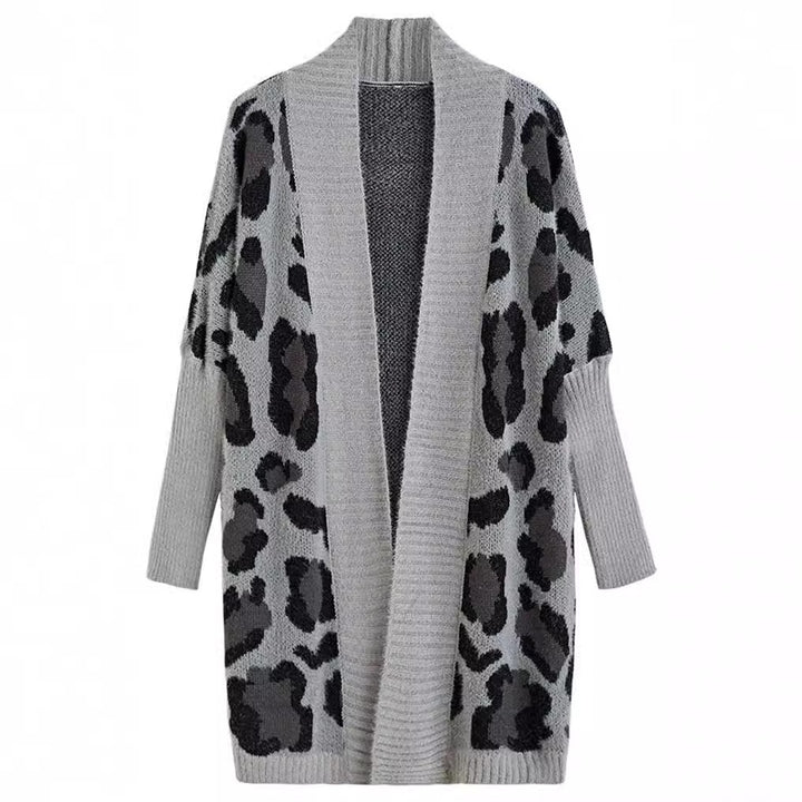 Ladies lightweight knitted cardigan with a modern leopard pattern and an open front Lune London