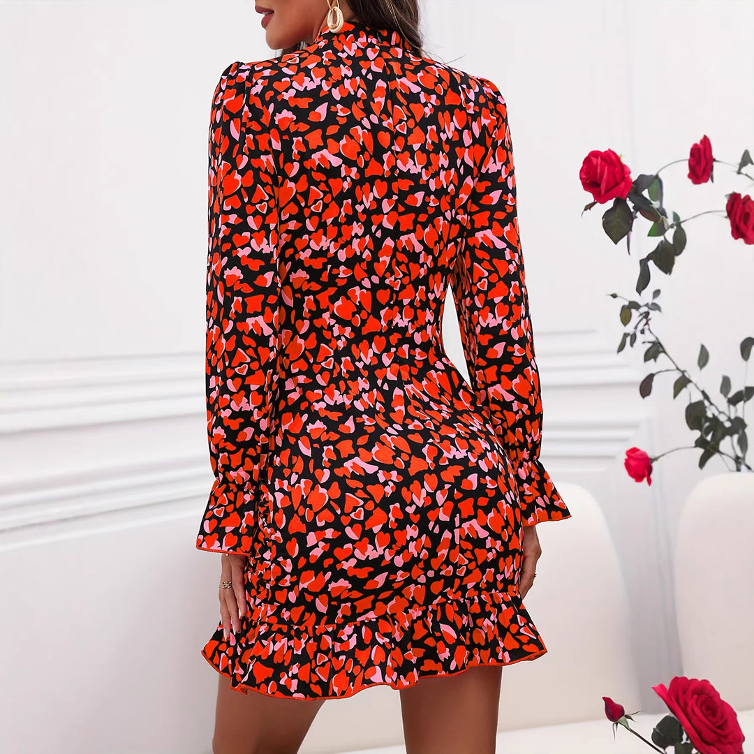 Women's elegant mini dress with ruffle details and high collar Lune London