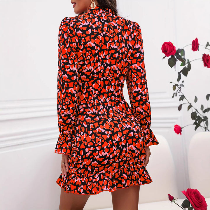 Women's elegant mini dress with ruffle details and high collar Lune London