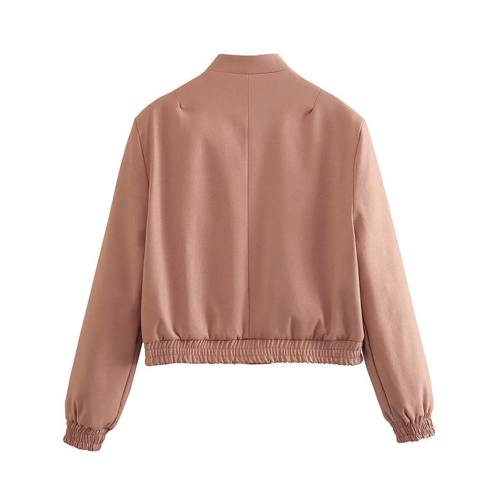 Trendy cropped women's utility jacket with large flap pockets and elastic hem Lune London