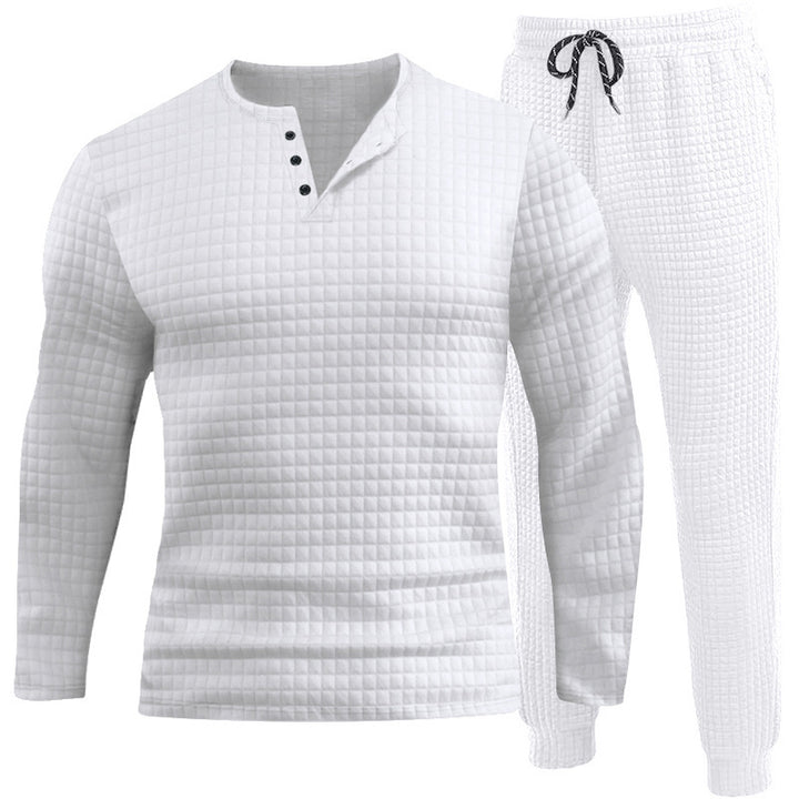 Three-piece set for men with textured long sleeve t-shirt and jogger pants Lune London