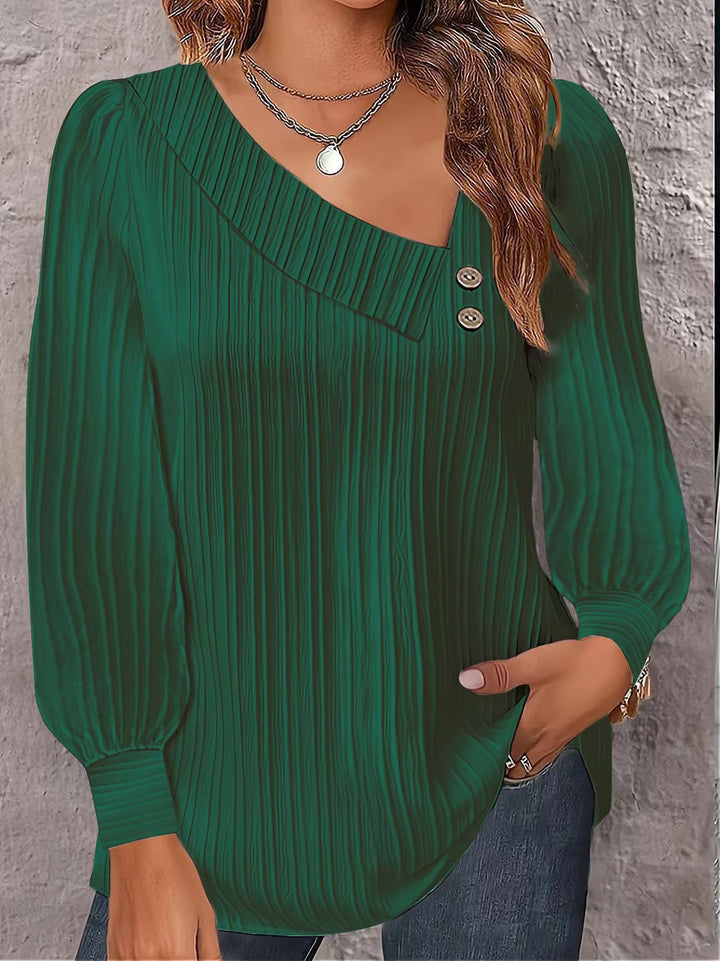 Ladies long sleeve trendy T-shirt with pleated texture and decorative buttons Lune London
