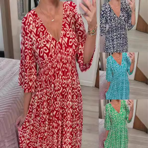 Maxi dress for women with V-neck and striking floral pattern Amarae