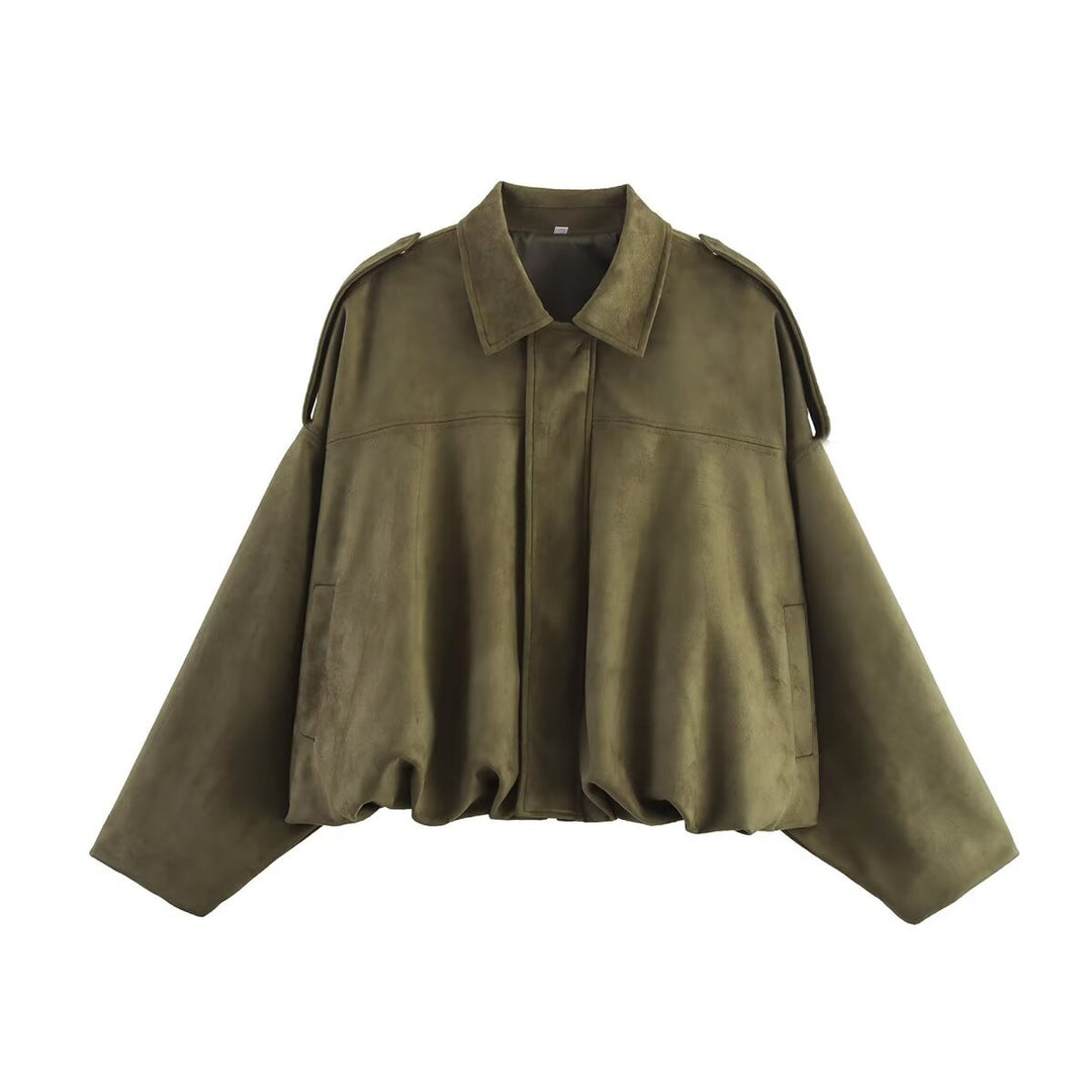 Women’s Oversized Cropped Jacket with Balloon Hem and Shoulder Cutouts Amarae