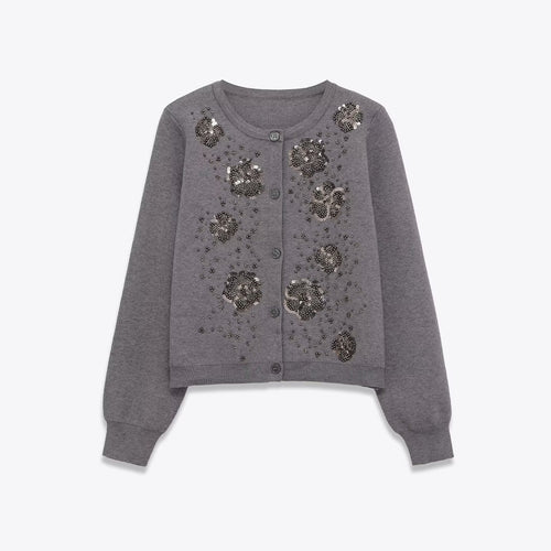 Cardigan pour femmes avec des détails floraux scintillants Chic & Stil