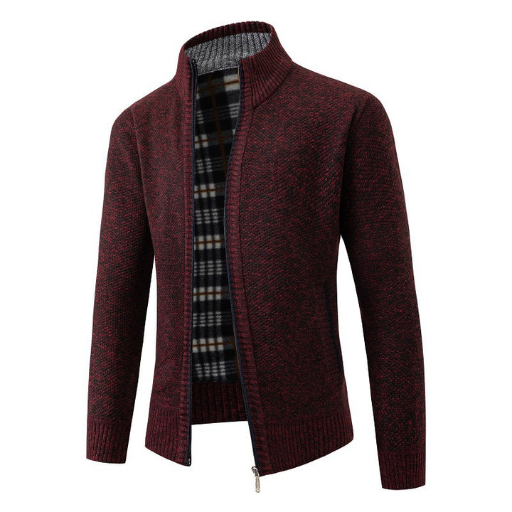 Elegant knitted jacket for men with high collar and practical zipper Lune London
