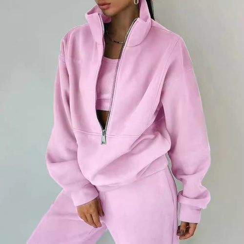 Ladies high-quality zip sweater with high collar and soft interior Amarae