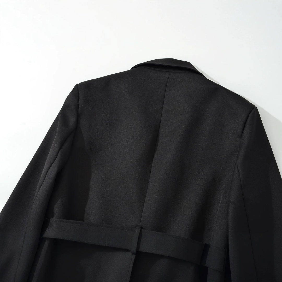Women's Short Blazer with Waist Belt and Lapel Collar Amarae