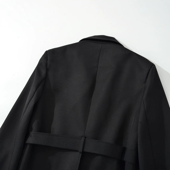 Women's Short Blazer with Waist Belt and Lapel Collar Amarae