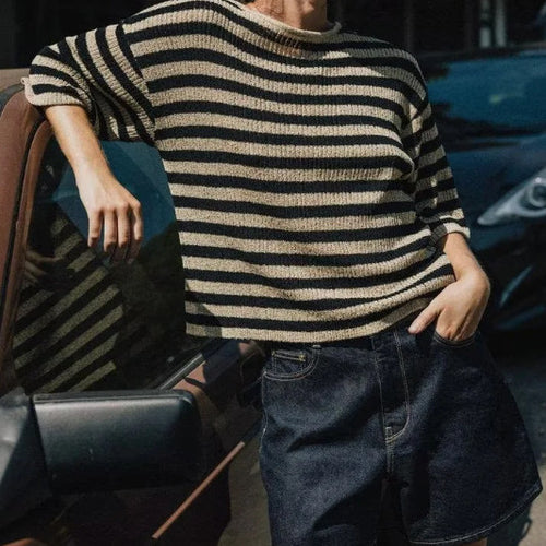Knit sweater for women with a stylish striped pattern and a soft material Amarae