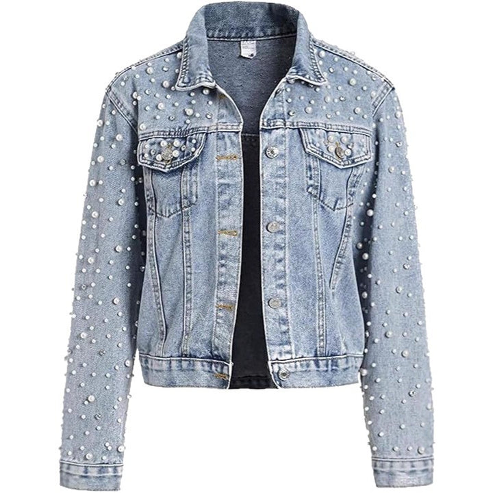 Veste en denim pour femmes avec des embellissements en perles Chic & Stil