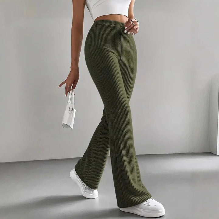 Ribbed flared knitted leggings for women in soft mesh Lune London
