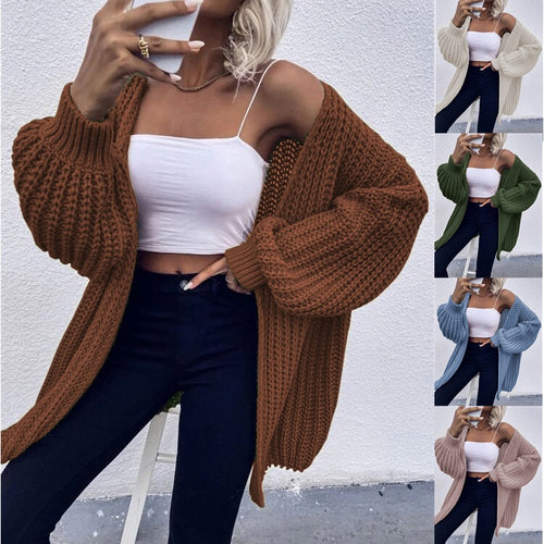 Ladies Open Knit Cardigan with Voluminous Sleeves and a Textured Structure Amarae