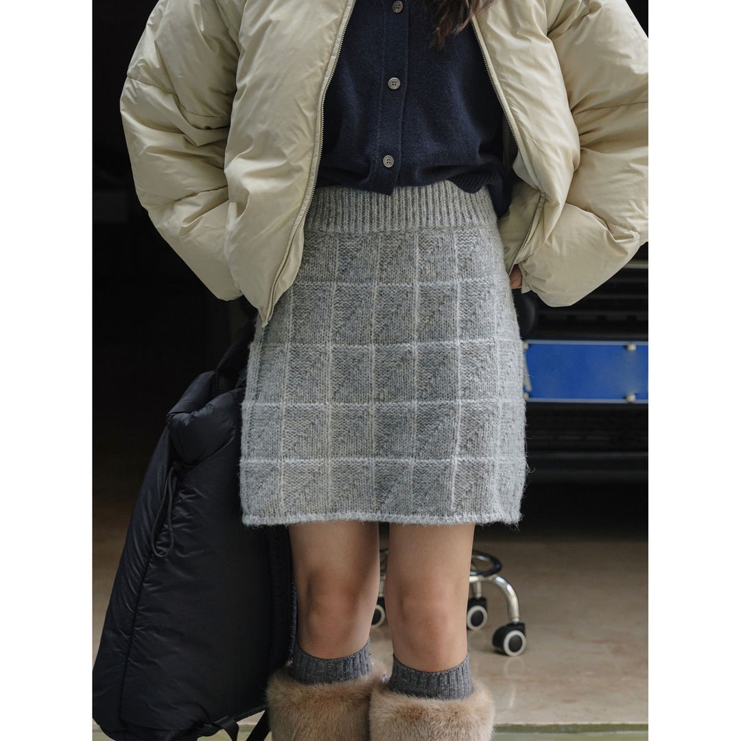Women's Knitted Check Pattern Mini Skirt with High Waist Amarae