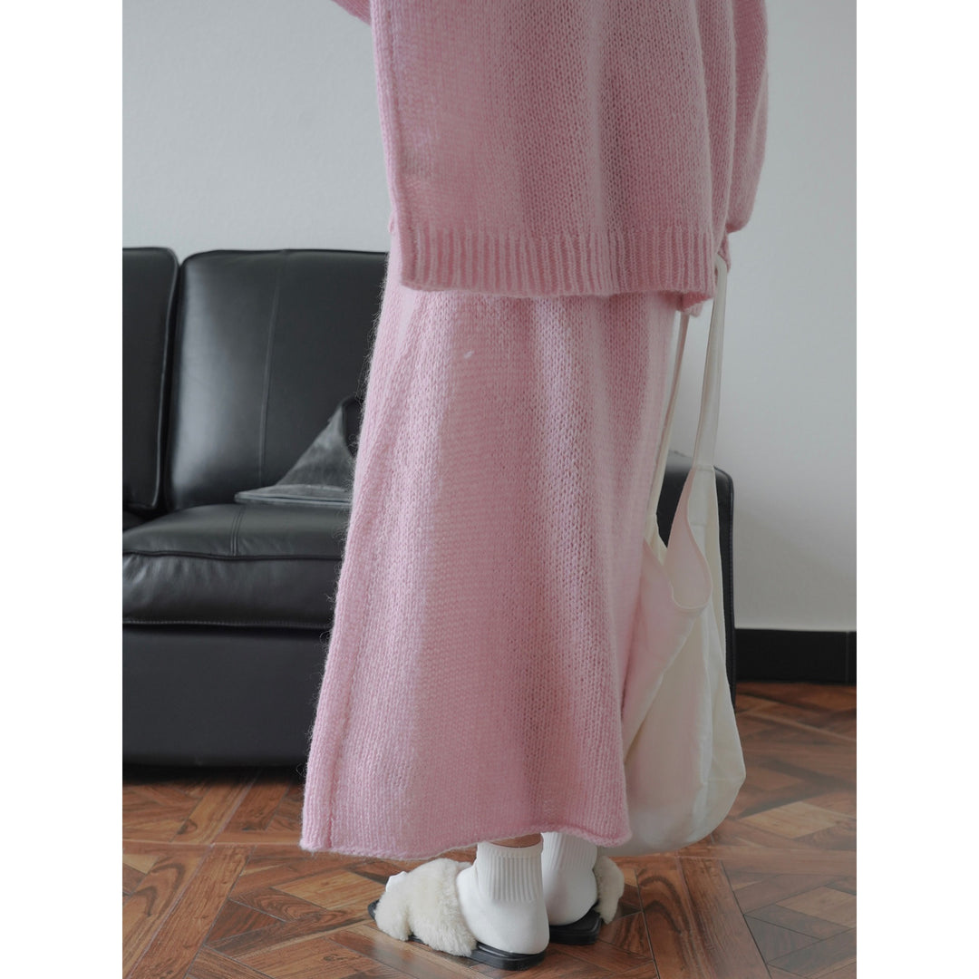 Ladies Cozy Mohair Look Knitting Set made of Cardigan and Maxi Skirt Amarae
