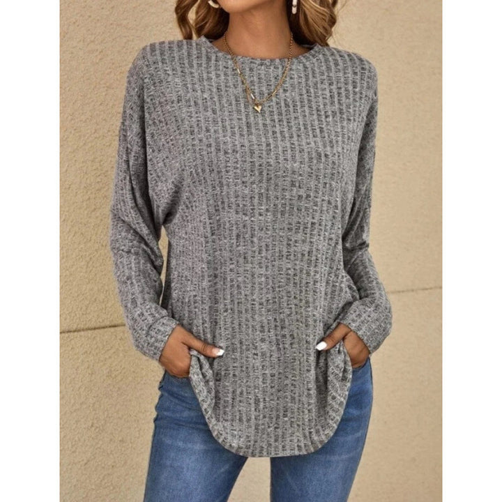 Women's Oversized Structured Knit Sweater with Round Neck and Pockets Amarae