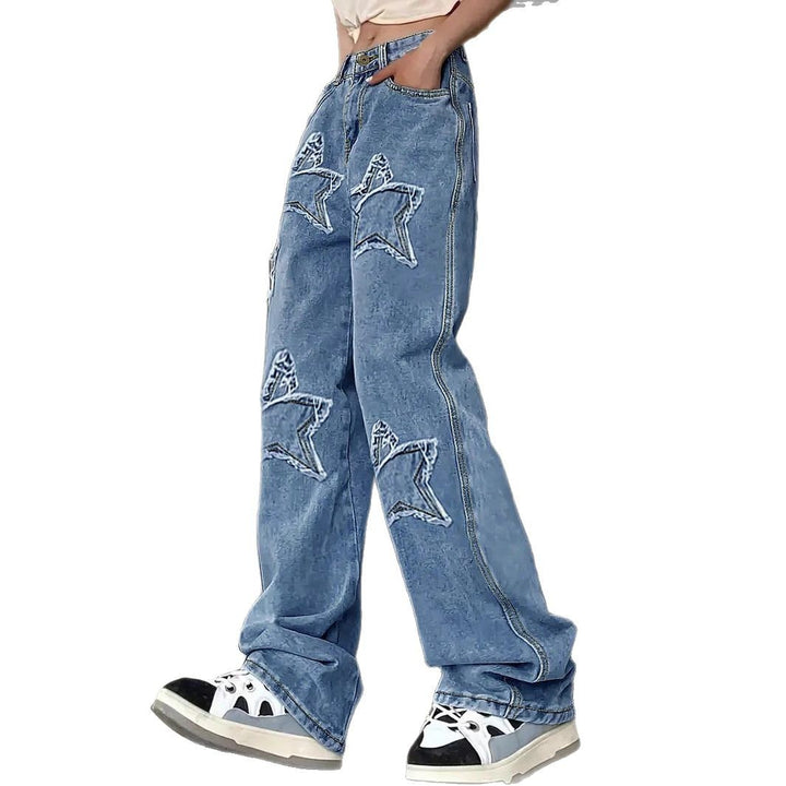 Women's extra-wide baggy jeans made of lightweight denim with star appliqués and extended silhouette Amarae