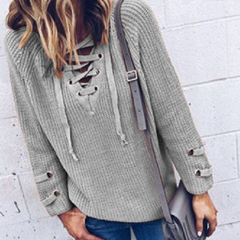 Knitted sweater for women with drawstring and 3/4 sleeves Lune London