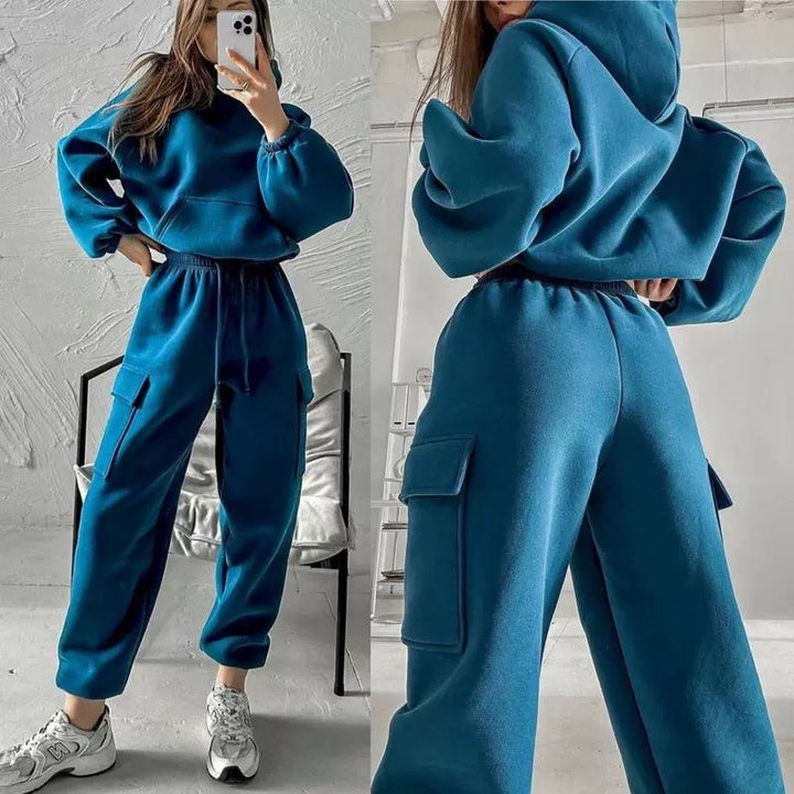 Women Sporty Hoodie Set and Chic Cargo Pants Style