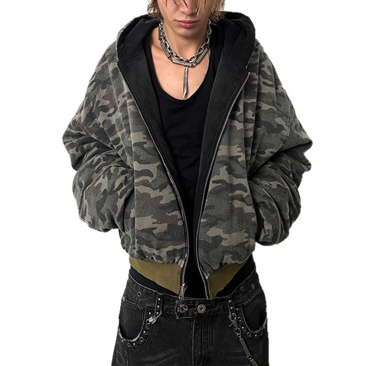 Veste bomber camouflage décontractée pour femmes avec col montant et fermeture éclair Chic & Stil