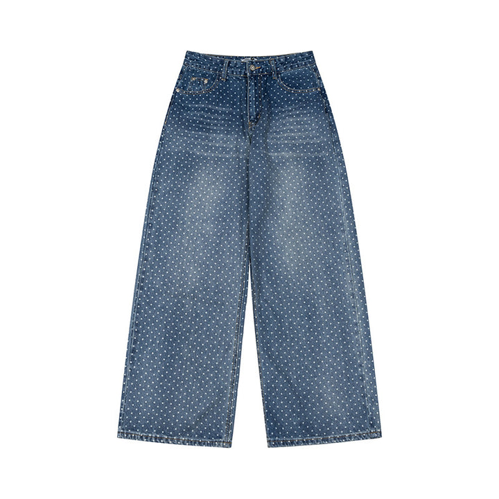 Women's High-Waist Wide Denim Culotte with Allover Polka Dot Pattern Amarae