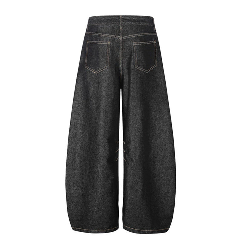 Women's Extra Wide Palazzo Jeans with Decorative Drawstring and Decorative Stitching Amarae