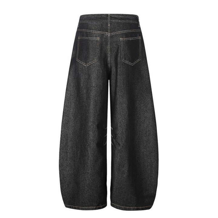 Women's Extra Wide Palazzo Jeans with Decorative Drawstring and Decorative Stitching Amarae