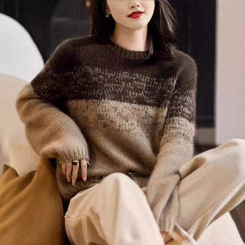 Thick knitted sweater for women with soft color gradient and high collar Amarae