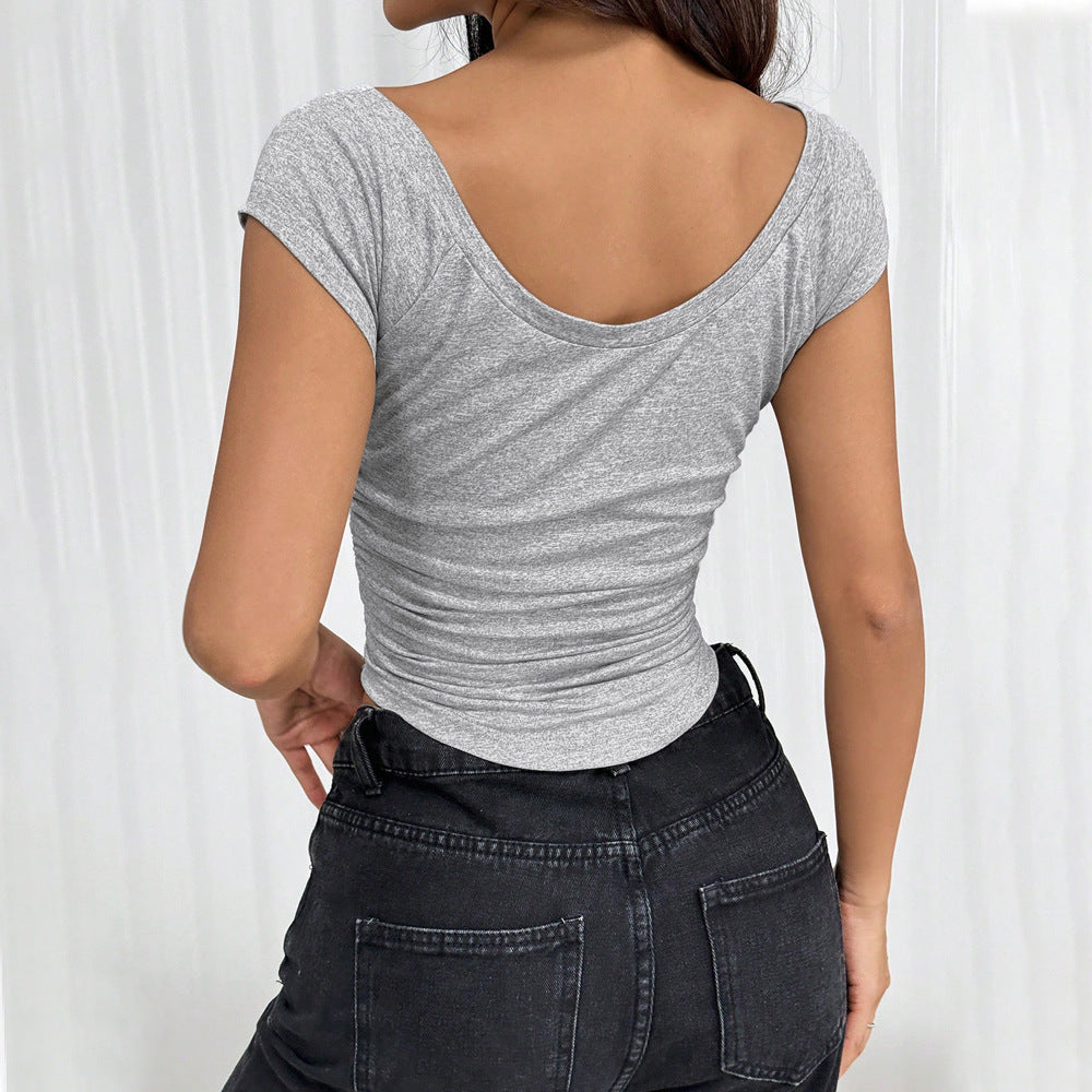 Top court ajusté pour femmes avec fronces et col rond Chic & Stil
