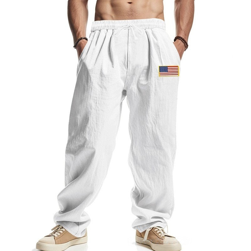 Casual men's pants with adjustable waistband and American patch Lune London