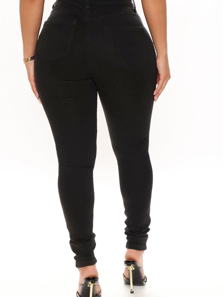 Ladies high-waisted sculpting skinny jeans with heavy destroy design and stretch waistband Amarae