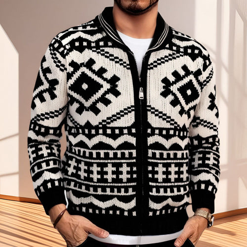 Amarae geometric pattern design knit jacket for men