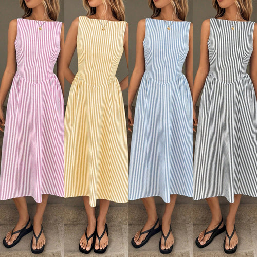Midi dress for women with fine stripes and a fitted silhouette Amarae