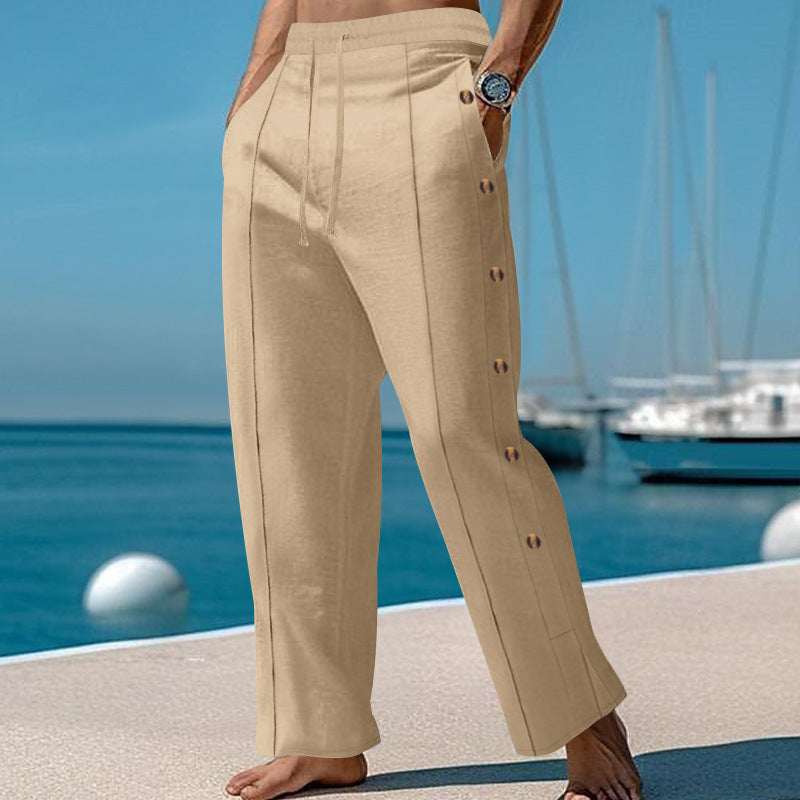 Casual summer pants for men with side buttons and elastic waist Lune London