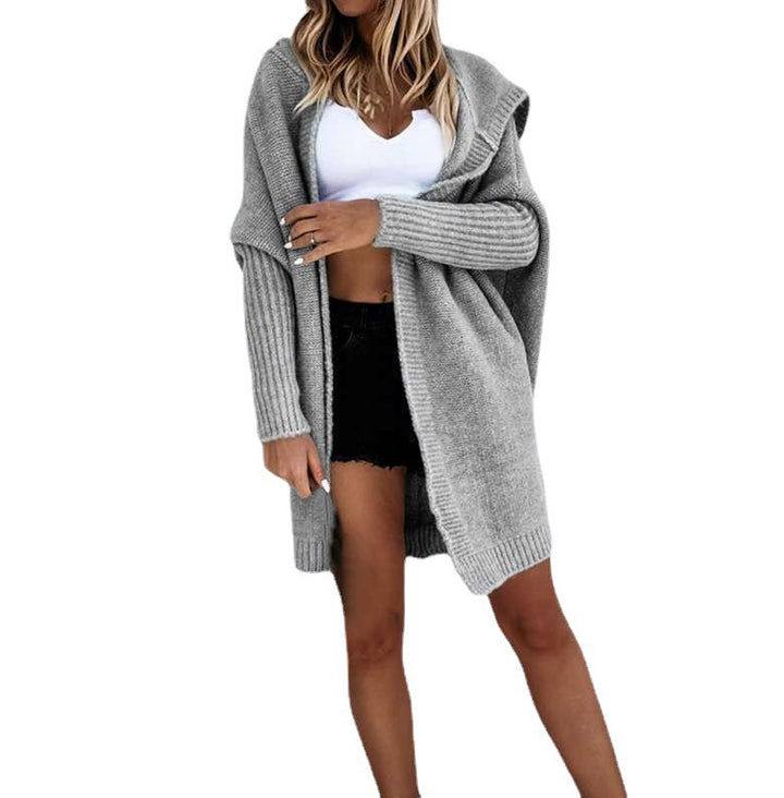 Ladies Cozy Knitted Sweater with Hood and Large Side Openings Lune London