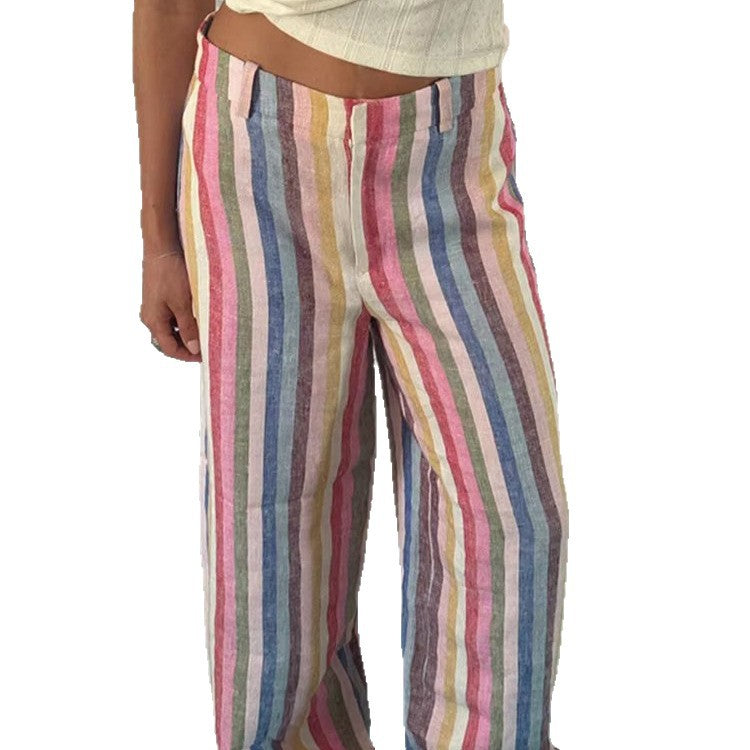 Women’s linen pants with wide leg, high waist & colorful striped pattern Amarae
