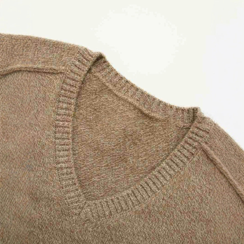 Pull V côtelé pour femmes en laine de haute qualité Chic & Stil