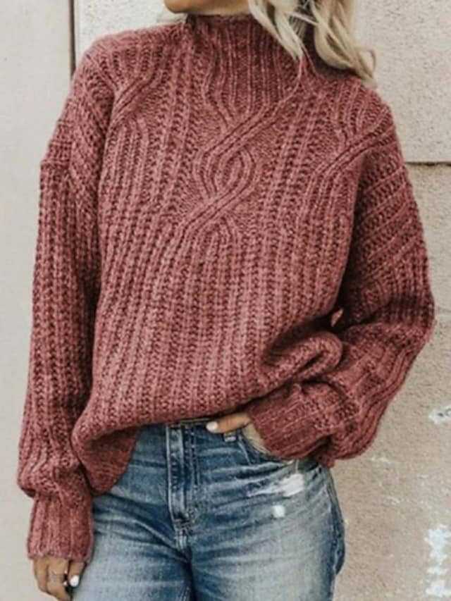 Chunky knit sweater for women with turtleneck and ribbed cable pattern Lune London