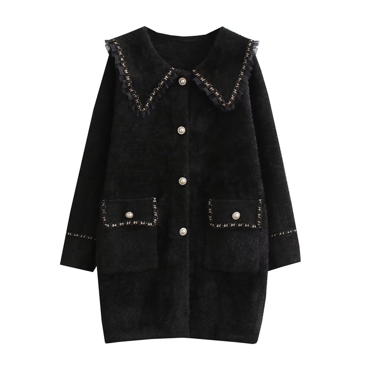 Ladies Long Sleeve Jacket with Decorative Collar and Functional Pockets Lune London