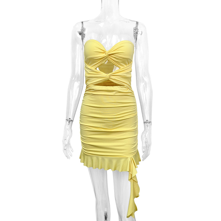 Women's mini dress with sophisticated wrap design and ruffled hem Lune London