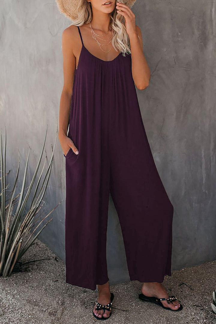 Casual summer jumpsuit for women with plunging neckline and practical pockets Lune London