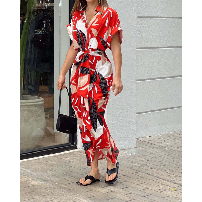 Maxi dress with front tie and floral print Lune London